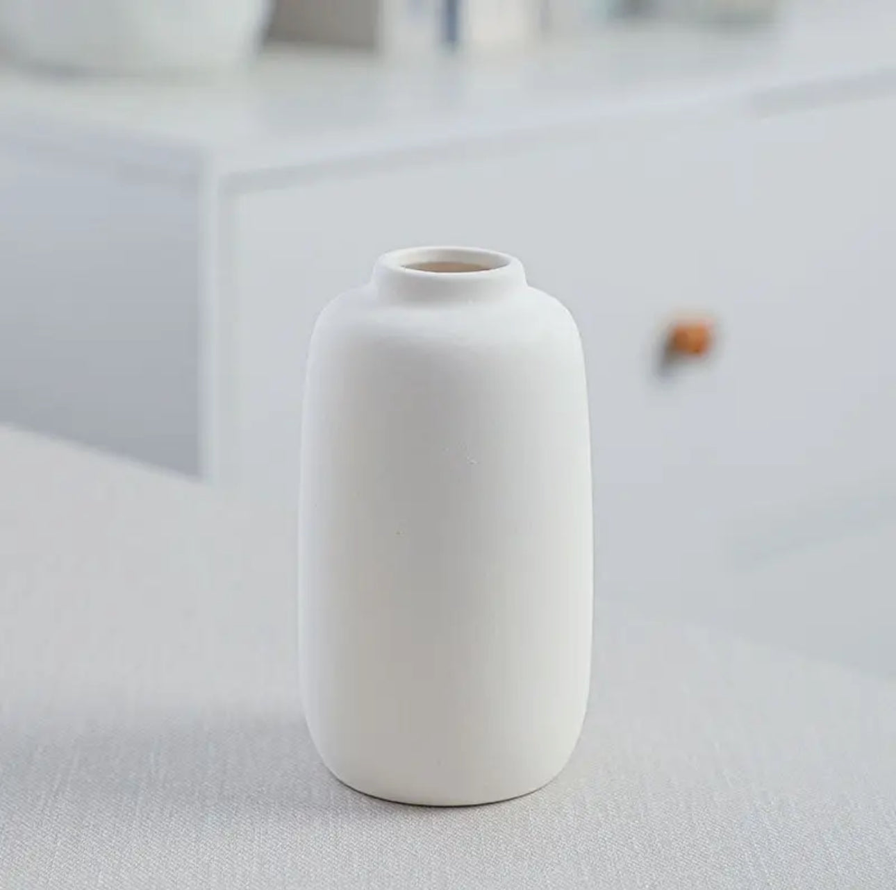 Boho Style Ceramic Cylinder Vase – Small White