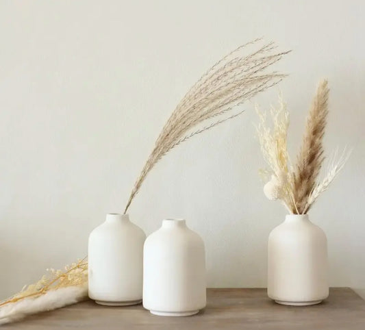 Boho Style Ceramic Cylinder Vase – Small White