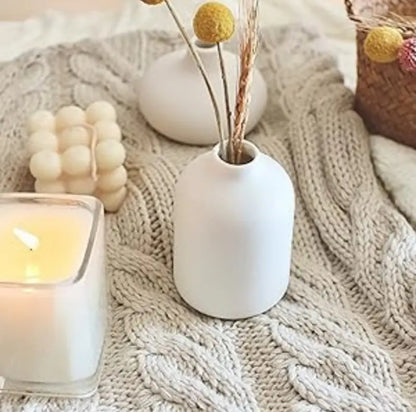 Boho Style Ceramic Cylinder Vase – Small White
